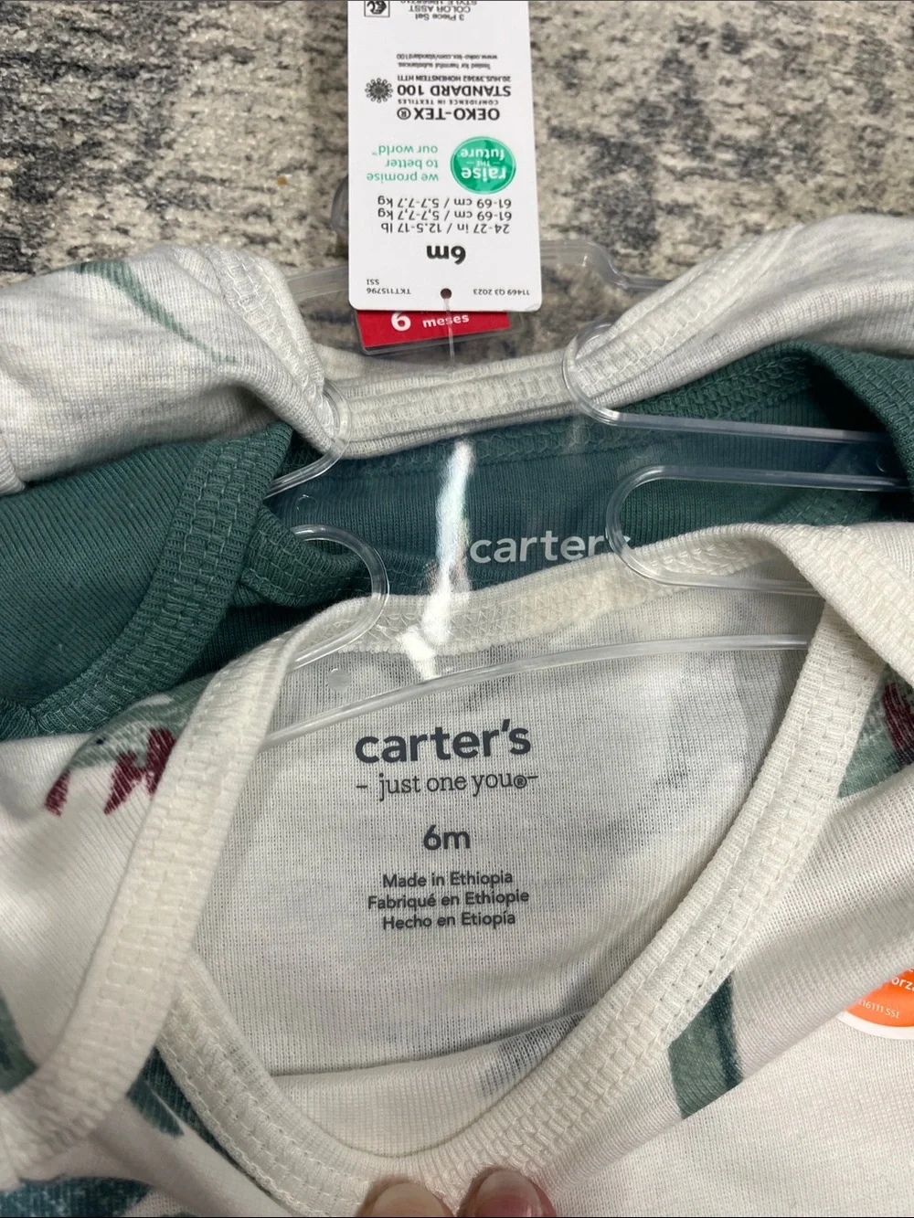 Carter's White & Green Dinosaur Long-Sleeve One-Piece Set